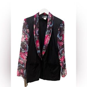 Vintage Christine David Black Blazer with Floral Sheer Sleeves  Size M
